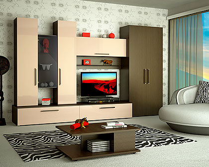 Living room furniture line in house interior display